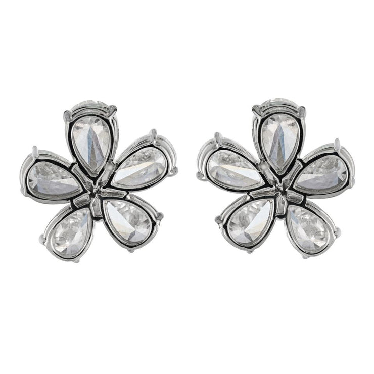 Pear Cut Diamond Flower Stud Earrings