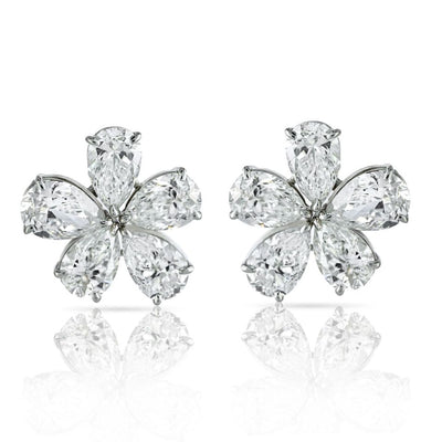Pear Cut Diamond Flower Stud Earrings