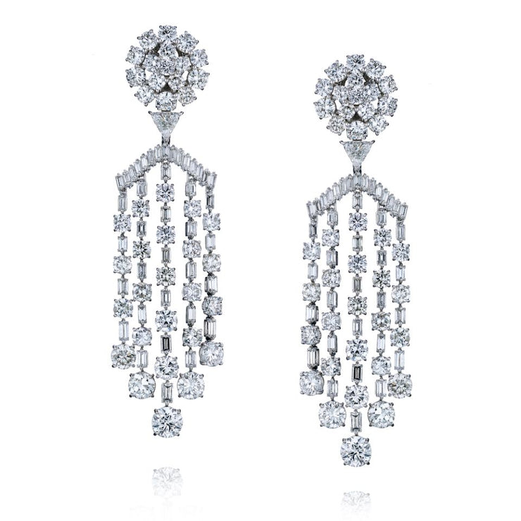 Circa 1980's Chandelier Dangling Diamond Drop Earrings