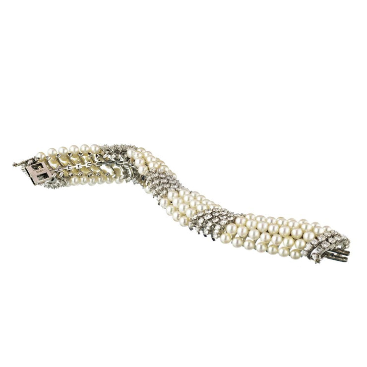 David Webb White Pearl & Diamond Bracelet