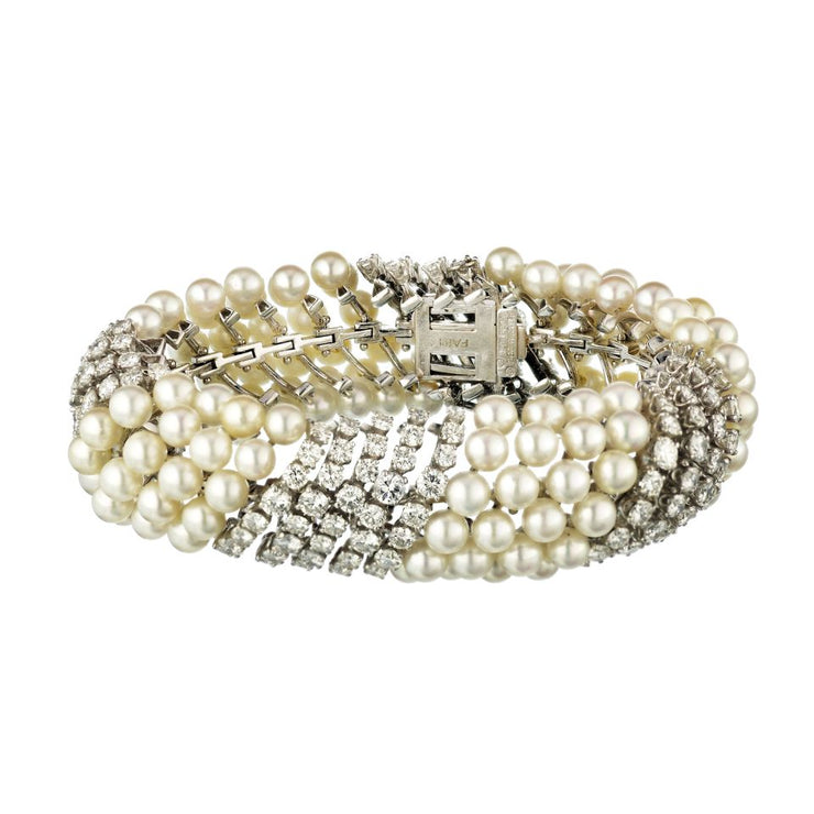 David Webb White Pearl & Diamond Bracelet