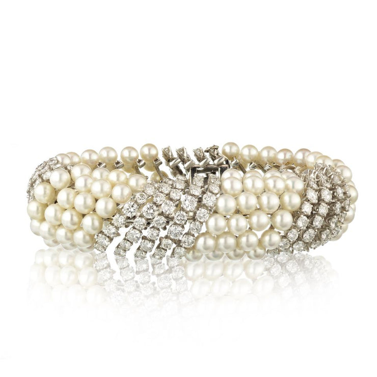 David Webb White Pearl & Diamond Bracelet