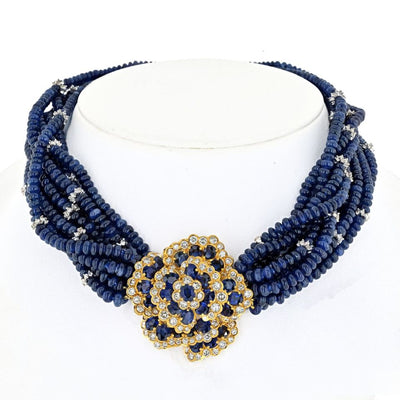 Sapphire Beads Diamond Flower Multi-Strand Necklace