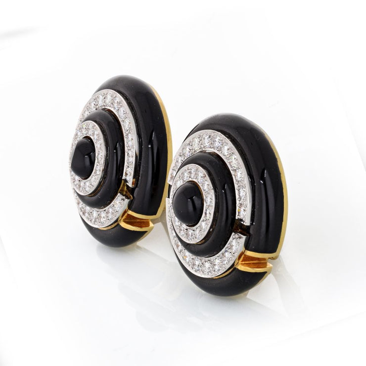 David Webb Enamel Diamond Clip-On Earrings