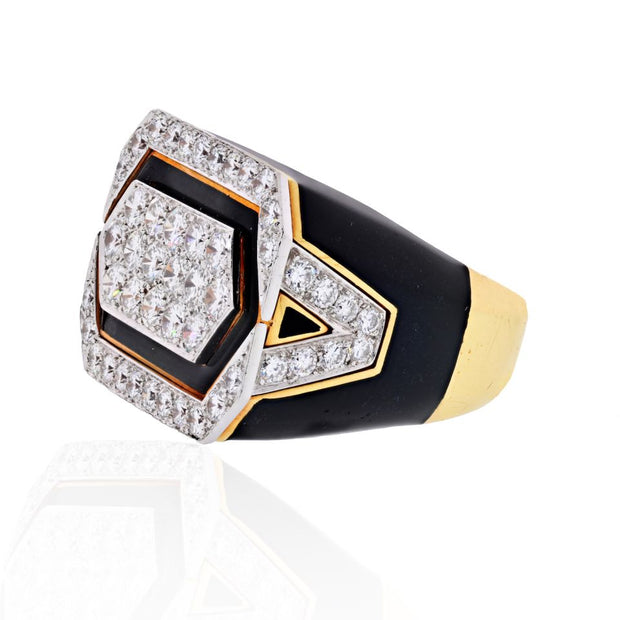David Webb Black Enamel And Diamond Ring