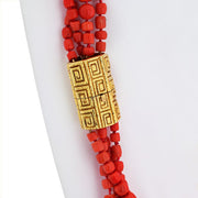 David Webb 18K Yellow Gold Coral And White Enamel Multi-Strand Necklace