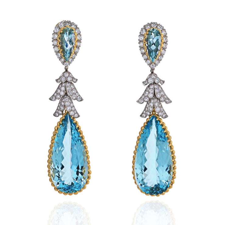 David Webb Teardrop Aquamarine Dangling Earrings