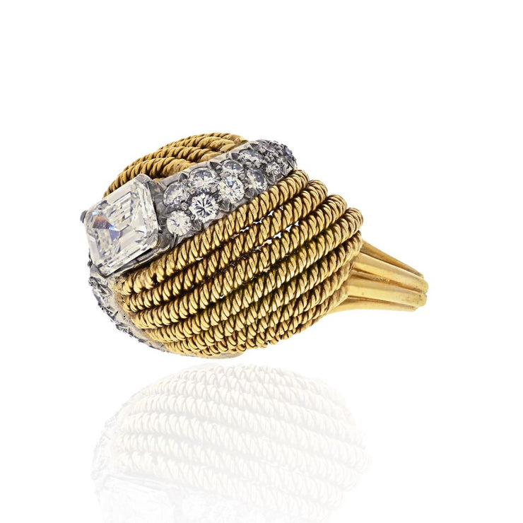 David Webb Emerald Cut Turban Diamond Ring