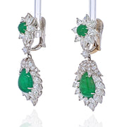 David Webb 1970's Emerald And Diamond Hanging Earrings