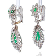David Webb 1970's Emerald And Diamond Hanging Earrings