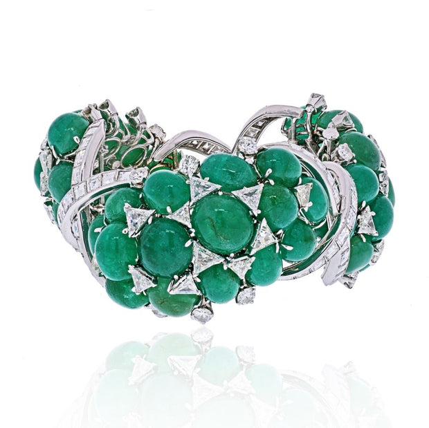David Webb Platinum Green Emerald and Diamond Bracelet