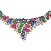 Diamond, Cabachon Emeralds, Sapphires and Rubies Necklace