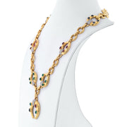 David Webb Celtic Crescent Emerald, Ruby Diamond Chain Necklace