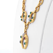 David Webb Celtic Crescent Emerald, Ruby Diamond Chain Necklace