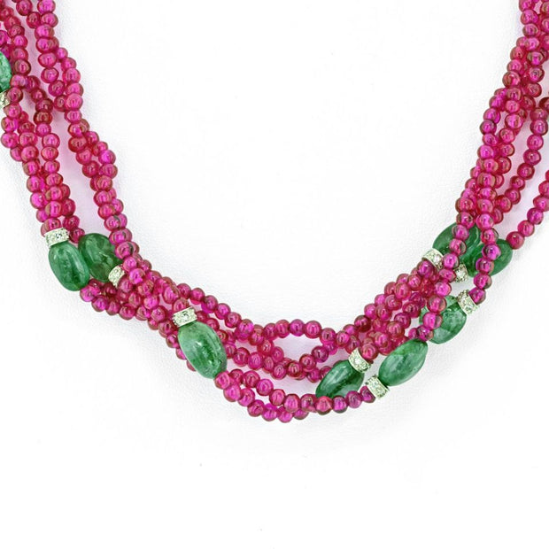 David Webb 5 Strand Ruby And Sapphire Necklace