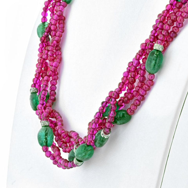 David Webb 5 Strand Ruby And Sapphire Necklace