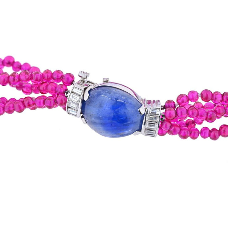 David Webb 5 Strand Ruby And Sapphire Necklace