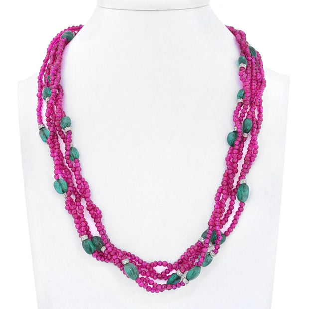 David Webb 5 Strand Ruby And Sapphire Necklace