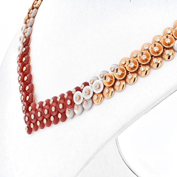 Van Cleef & Arpels 18K Rose Gold Bouton D'or Carnelian, Diamond & Mother of Pearl Necklace