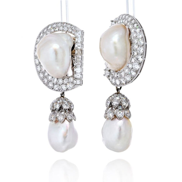 David Webb Diamond And Pearl Earrings