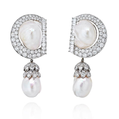 David Webb Diamond And Pearl Earrings