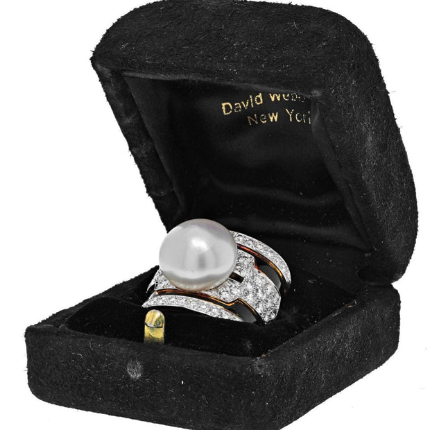 David Webb Pearl, Diamond And Black Enamel Ring