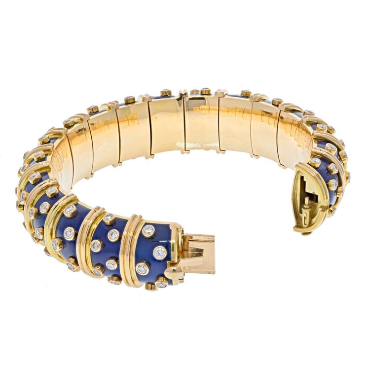 Tiffany & Co. Schlumberger Blue Enamel Diamond Bracelet