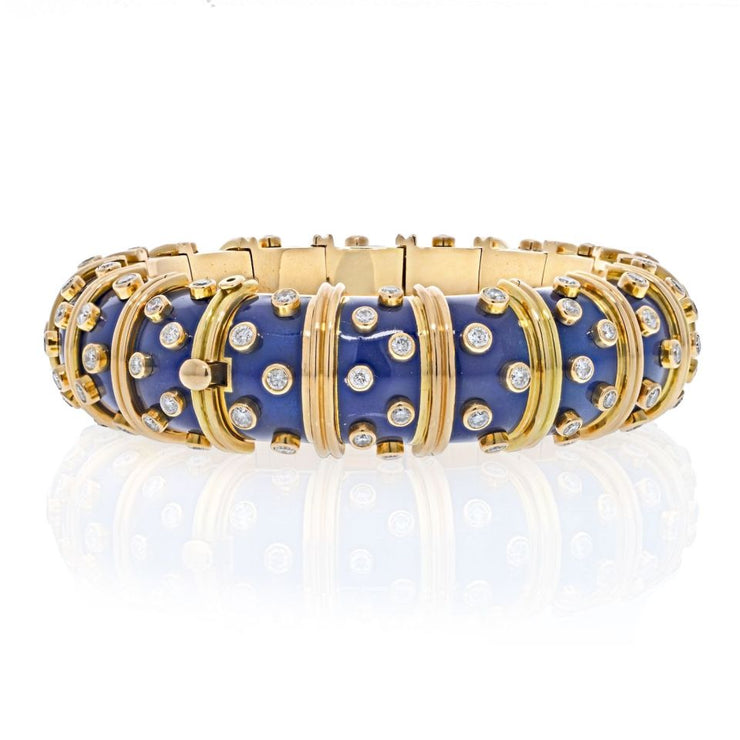 Tiffany & Co. Schlumberger Blue Enamel Diamond Bracelet