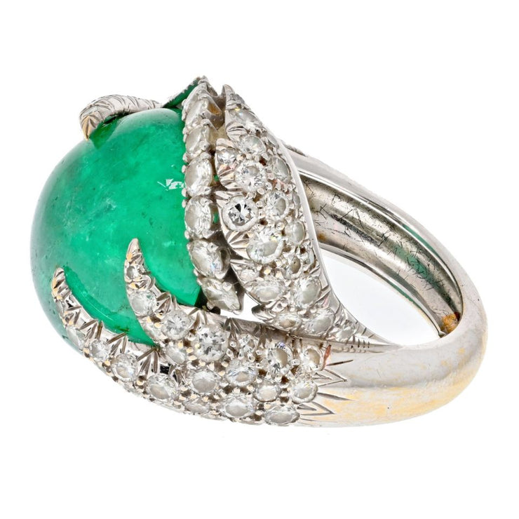 David Webb Cabochon Cut Diamond And Emerald Ring