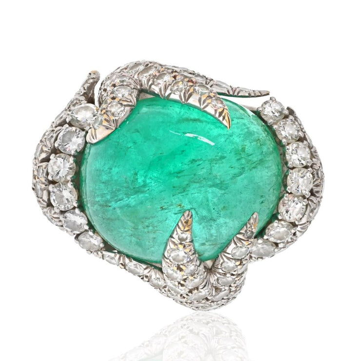 David Webb Cabochon Cut Diamond And Emerald Ring