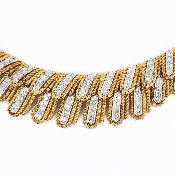 David Webb Diamond Feather Collar Rope Necklace