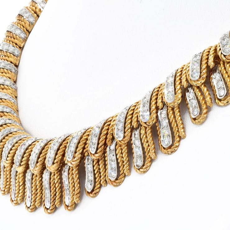 David Webb Diamond Feather Collar Rope Necklace