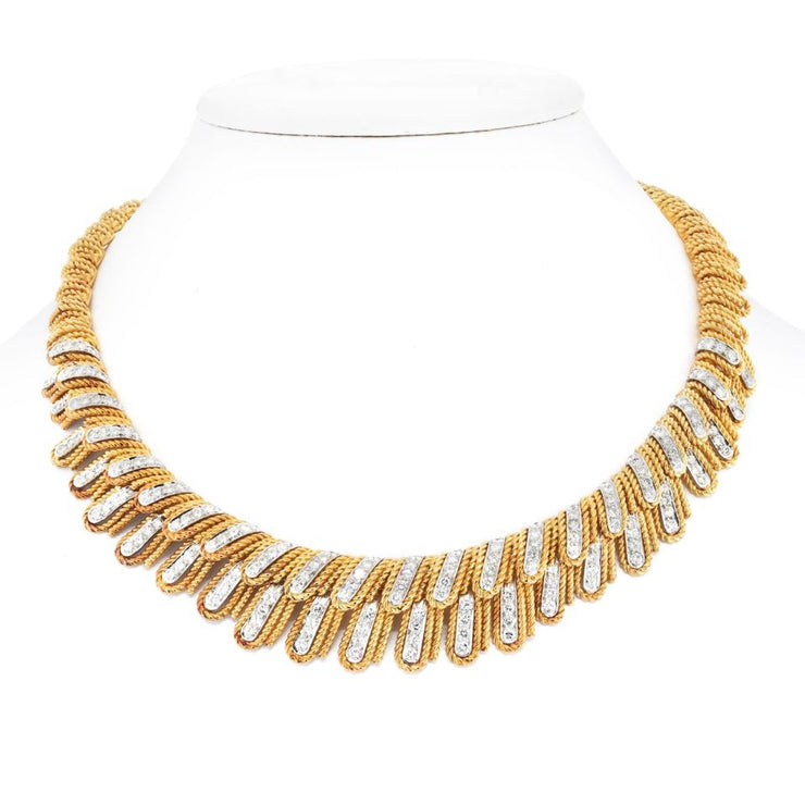 David Webb Diamond Feather Collar Rope Necklace