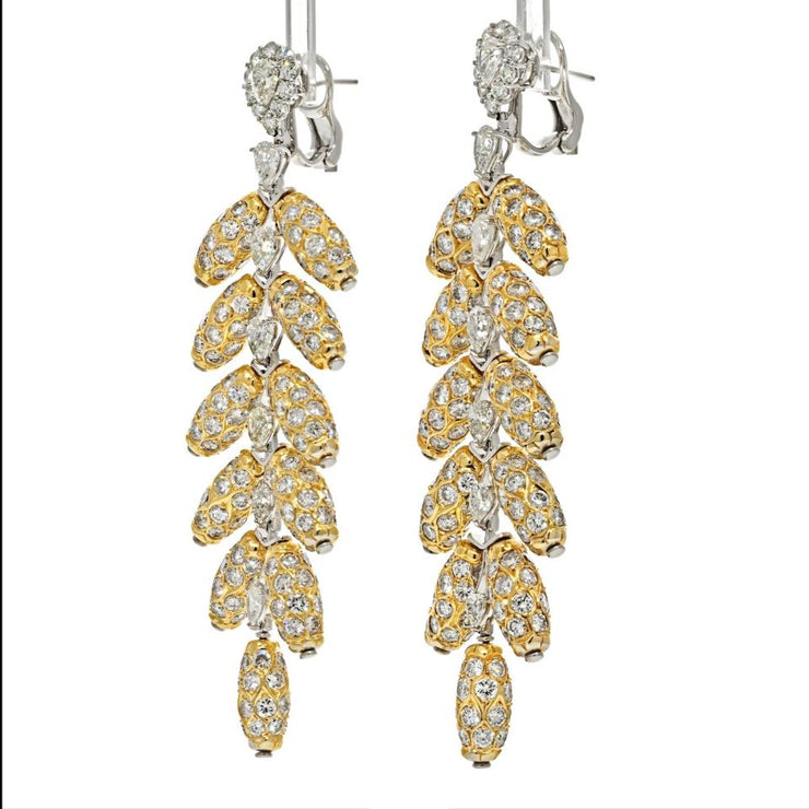 Two Tone Diamond Feather Dangling Earrings