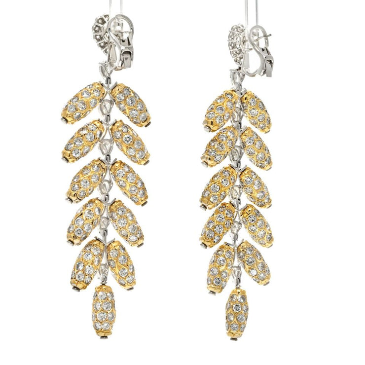 Two Tone Diamond Feather Dangling Earrings