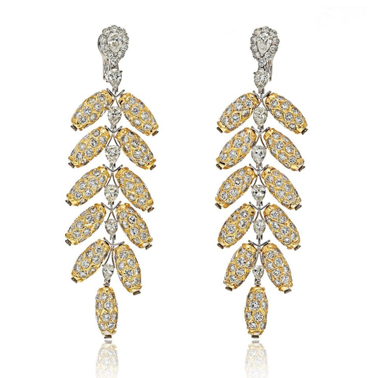 Two Tone Diamond Feather Dangling Earrings