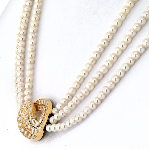 Van Cleef & Arpels Multistrand Pearl Diamond Necklace