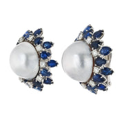 David Webb Sapphire, Diamond and Pearl Earrings