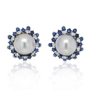 David Webb Sapphire, Diamond and Pearl Earrings