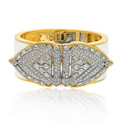 David Webb Platinum & 18K yellow Gold White Enamel Shield Diamonds Cliff Cuff Bracelet