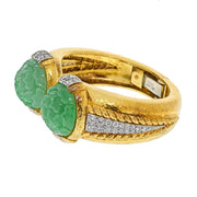 David Webb Platinum & 18K Carved Jade Hammered Gold Diamond Cuff Bracelet