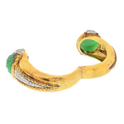 David Webb Carved Jade Hammered Gold Diamond Cuff Bracelet