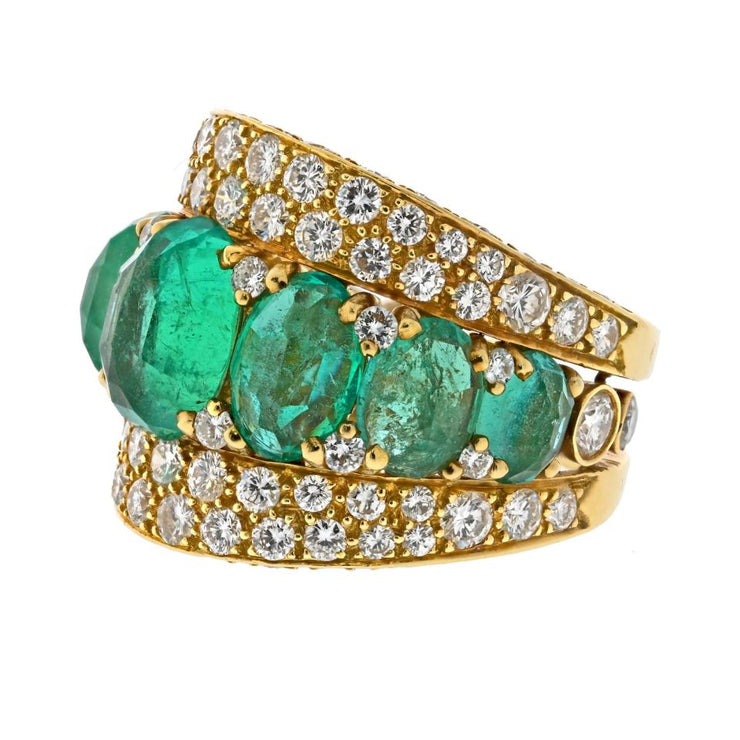 David Webb Bombe 7-Stone Emerald And Diamond Ring