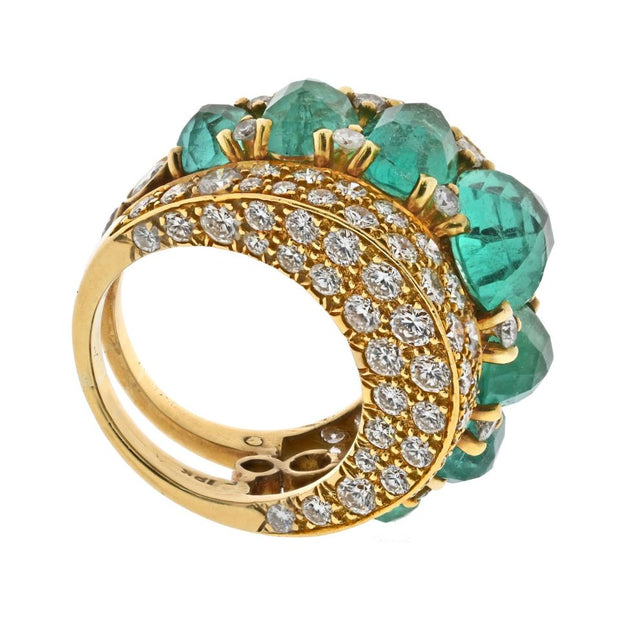 David Webb Bombe 7-Stone Emerald And Diamond Ring