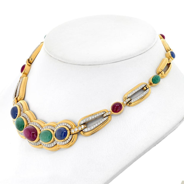 David Webb Cabochon Cut Sapphire, Ruby And Emerald Necklace