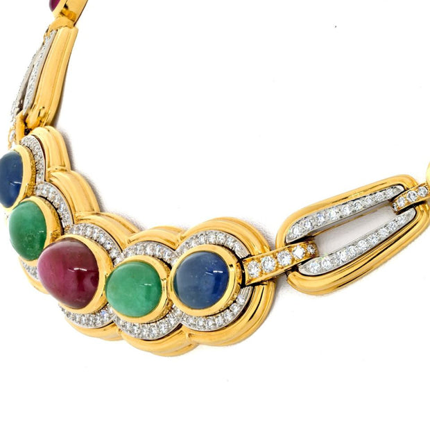David Webb Cabochon Cut Sapphire, Ruby And Emerald Necklace