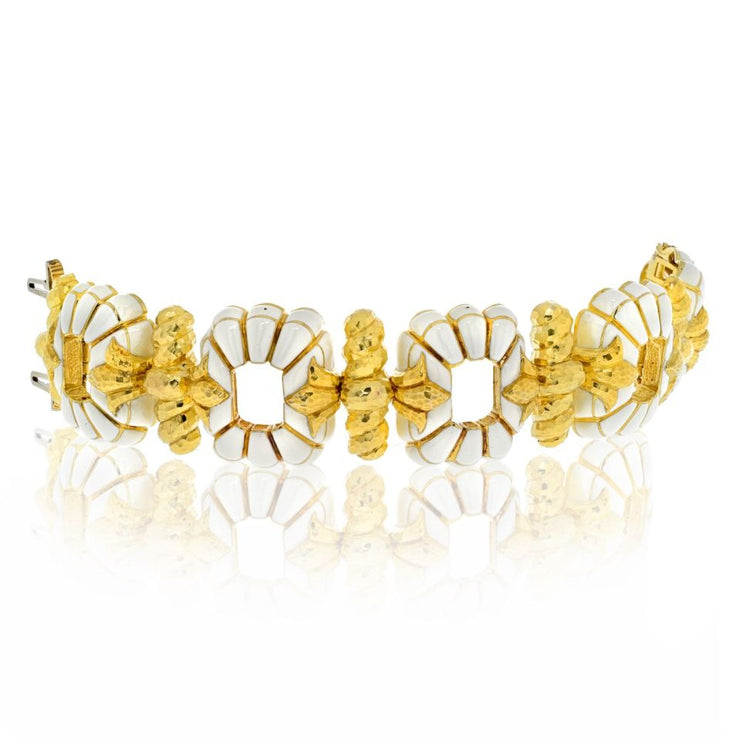 David Webb White Enamel Floral Motif Bracelet