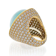 David Webb Cabochon Cut Turquoise Pave Cocktail Ring
