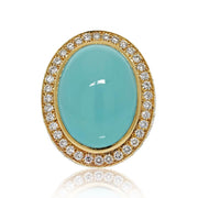 David Webb Cabochon Cut Turquoise Pave Cocktail Ring