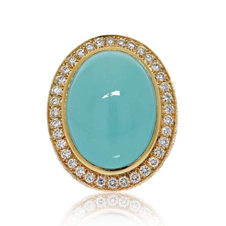 David Webb Cabochon Cut Turquoise Pave Cocktail Ring